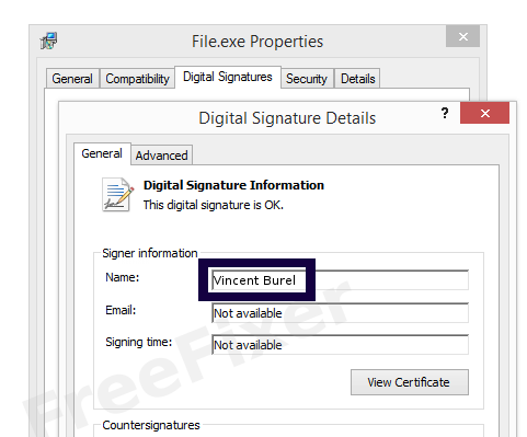Screenshot of the Vincent Burel certificate
